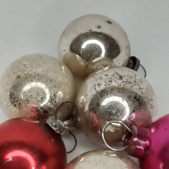 MCM Christmas Ornament Set Of 6 Feather Tree Pink Silver Glass Shiny Brite 1950s - Picture 5 of 6